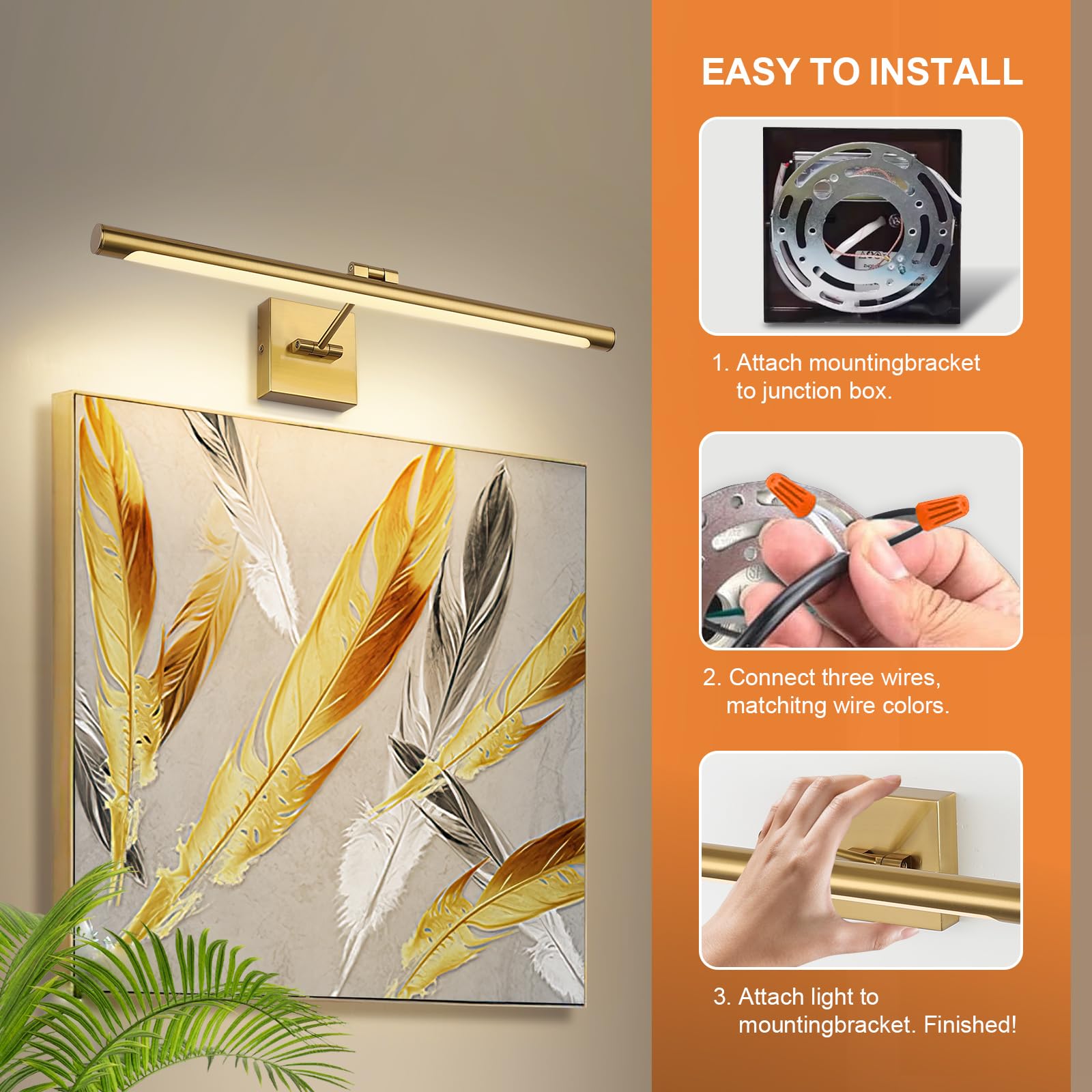 LED Picture Light Fixtures 24.4 Inches, Full Metal Artwork Wall